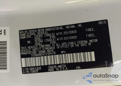 2026 Toyota Grand Highlander Platinum from USA, damaged, VIN 5TDAAAB5XTS104478